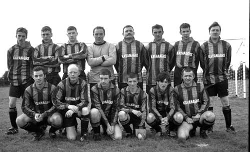 Glengoole United Soccer team who played The Commons in the Scaffolding Services (Cork) Shield Division Four (second round 1st leg) on October 3, 1999. Back L to R: Mark McMongle, Mark Cashin, Paul Langton, Dominic McMongle, James Brennan, Paul Cooke, Mike Cleary and Donnacha O'Sullivan. Front L to R: Eugene Fitzgerald, John Holohan, Simon McMenaman, Andrew Hanley, Michael Sparrow, Michael Heffernan. 